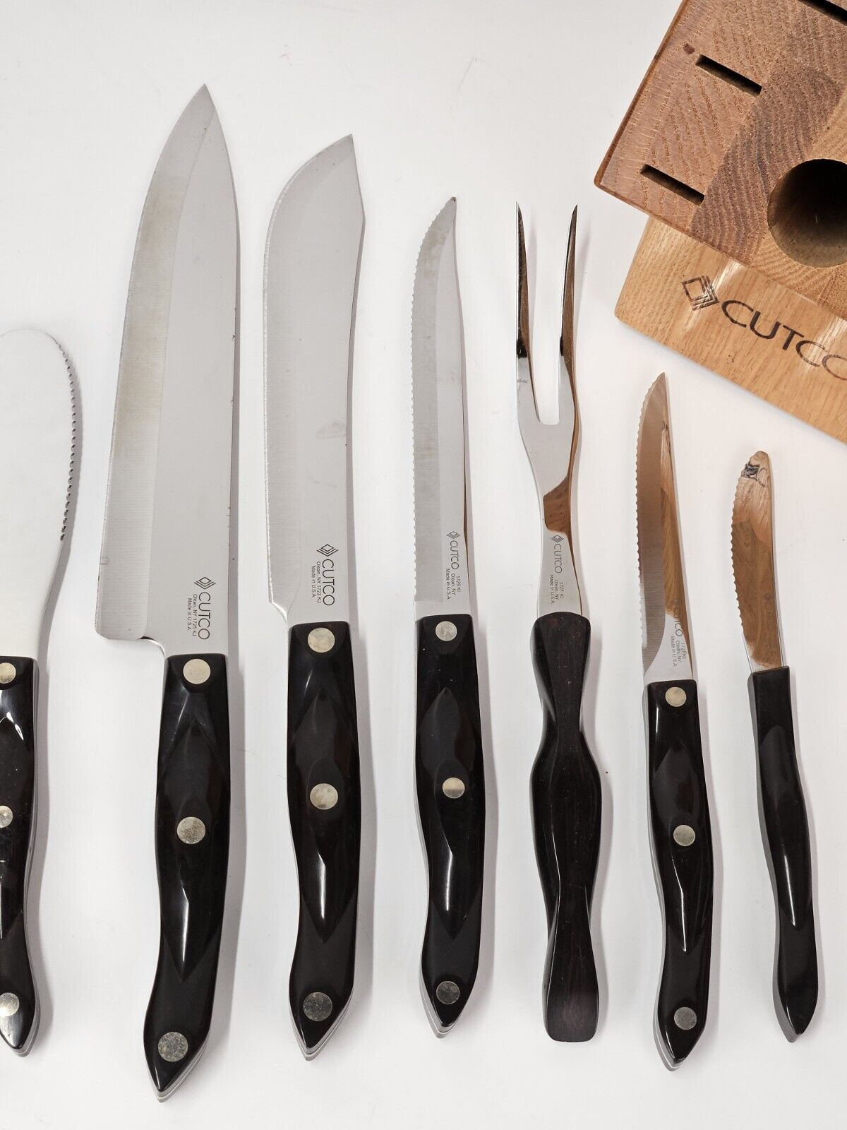 10 piece Black Handled Cutco Knife Set With Wooden Cutco Block