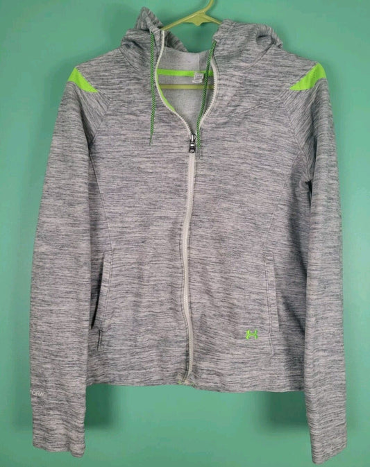 Under Armour Full Zip Hooded Full Zip Jacket Womens M Loose Fit Gray Neon Green