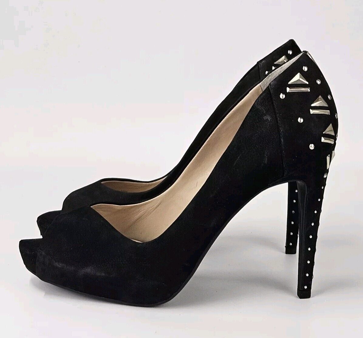 Gianni Bini Black Suede Leather 10 M Platform Peep Toe Pumps Heels Studs