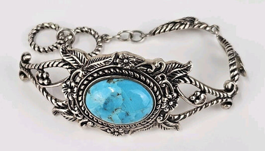 Sterling Turquoise Flower Leaf Motif Toggle Bracelet NK Thailand Repair