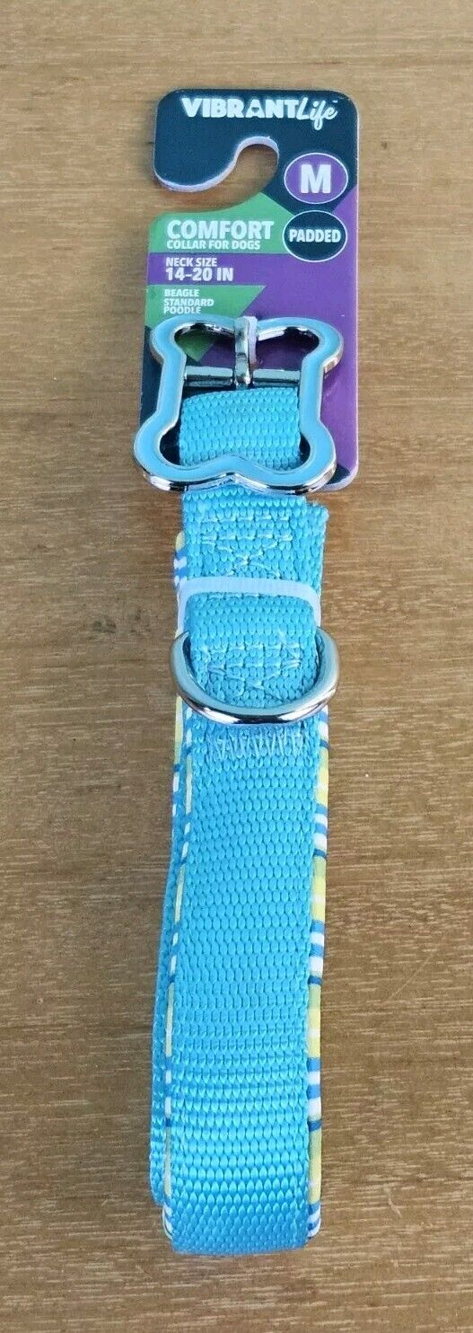 Vibrant Life Medium Teal Stripe Padded Dog Collar 7/8" x 14-20"