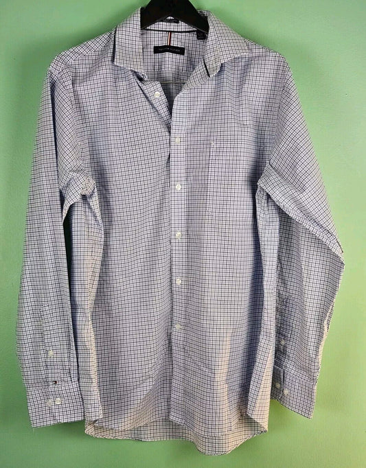 Tommy Hilfiger Regular Fit Stretch Button-Up Shirt Men's Larg Blue/White Striped