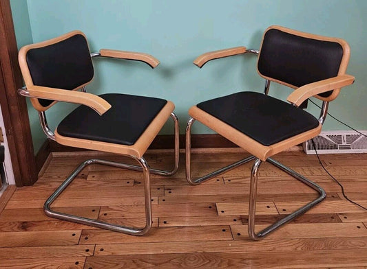 2 -  Marcel Breuer Cesca Mid Century Modern Italian Italy Chrome Wood Chairs