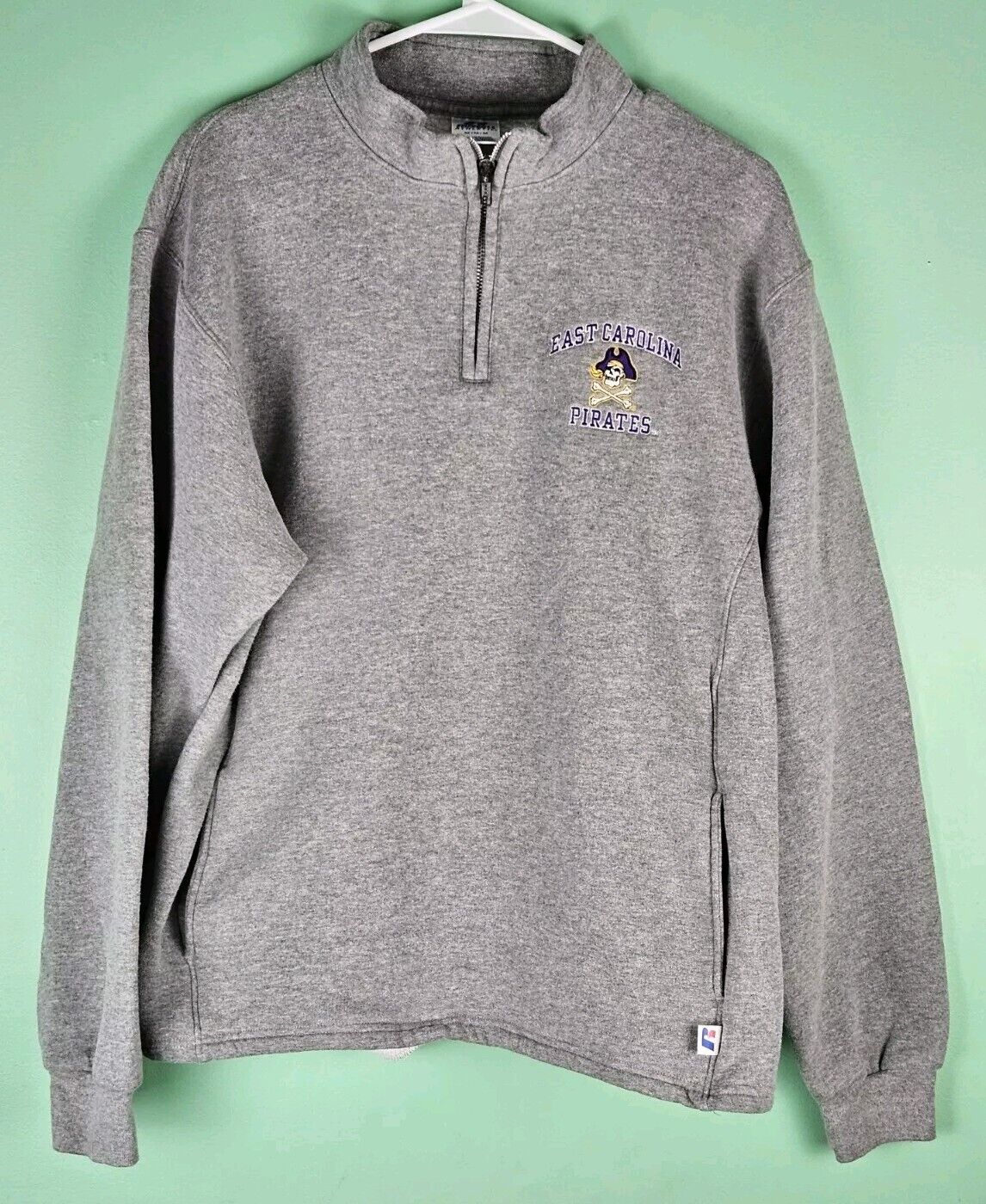 East Carolina University - ECU Pirates Russell Sweatshirt Sz Medium Gray 1/4 Zip