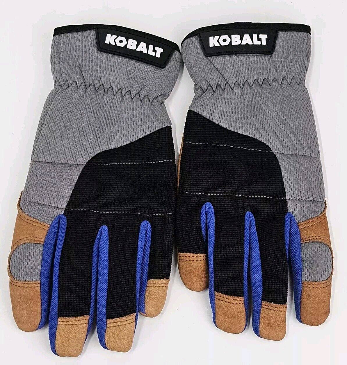 Kobalt Work Gloves Multi-Use Worker Field Leather Construction Black/Grey/Blue