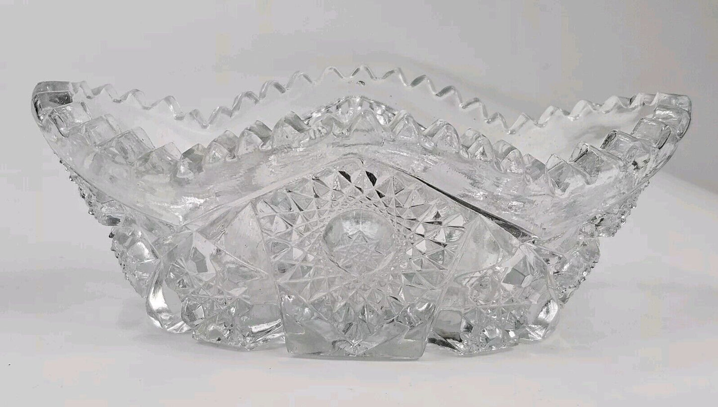 Vintage Imperial Nucut Candy Nut Cut Glass Bowl Saw Tooth