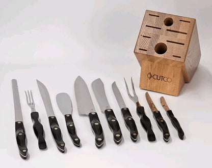 10 piece Black Handled Cutco Knife Set With Wooden Cutco Block