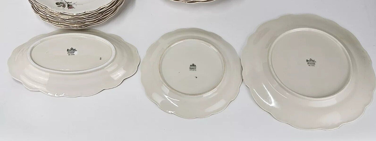 Rosenthal Moss Rose Pompadour Luncheon And Dinner Plate 16pc Set Vintage 1950's