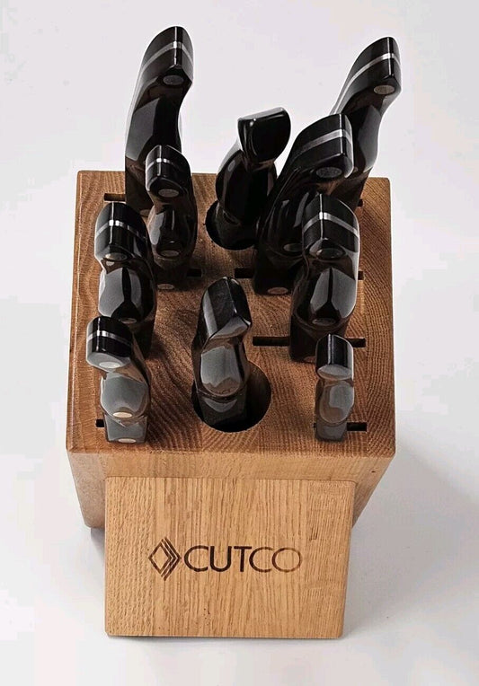 10 piece Black Handled Cutco Knife Set With Wooden Cutco Block