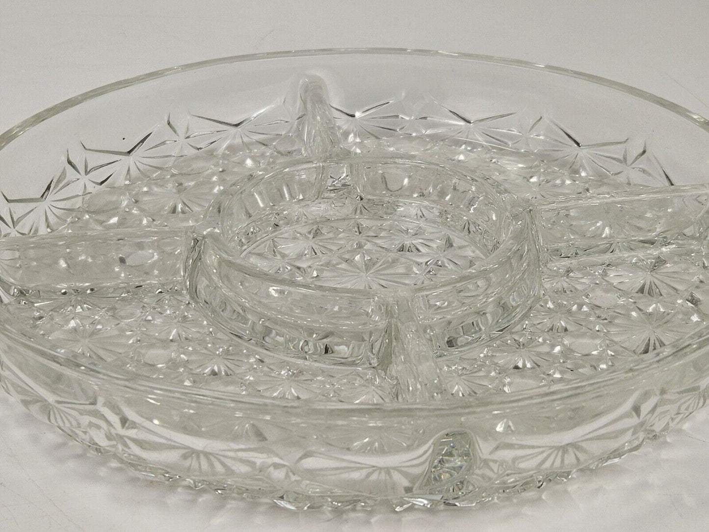 BEAUTIFUL 5 PART RELISH SERVING DISH DAISY & BUTTON CLEAR BY INDIANA GLASS