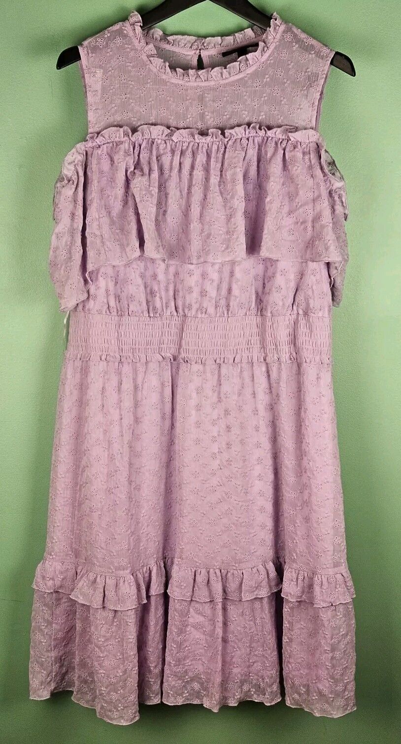 Lane Bryant Lilac Purple Eyelet Ruffle Dress size 16 mini open cold shoulder