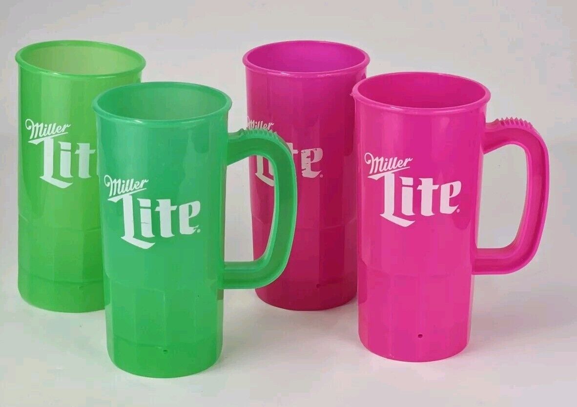 4 Vintage Miller Lite Plastic Beer Mugs