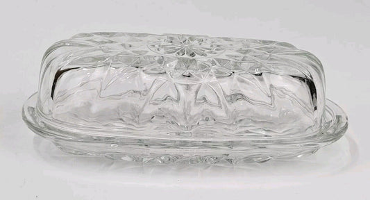 Intage 1980s Hocking Clear CROWN POINTE Covered Butter Dish