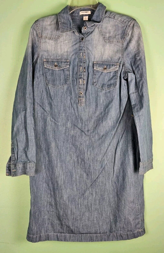 Old Navy Shirt Dress Petite Small Denim Pullover Cotton