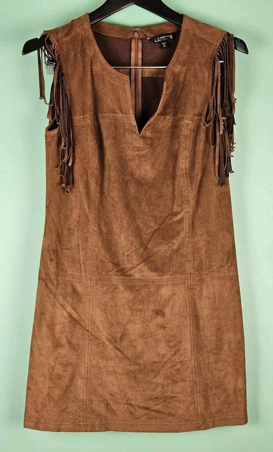 Express Fringed Faux Suede Brown Dress Small P Boho Festival Pocahontas Cosplay