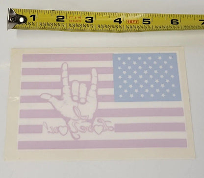 I Love You Sign Language Sticker American Flag Deaf Static Cling