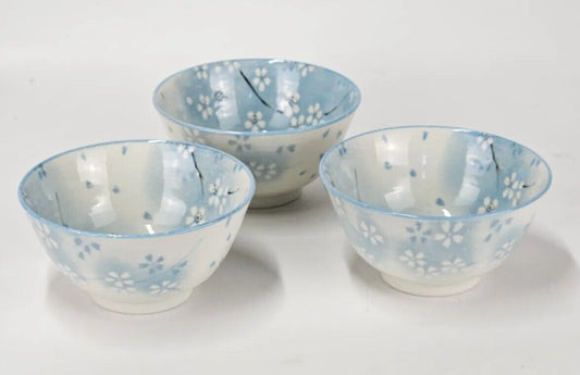 Japanese SAKURA Miso Soup or Rice Bowl Blue Inside Made in JAPAN