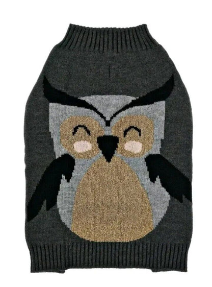 Vibrant Life Gray Silly Owl Knit Dog Sweater Large 50 - 90 lbs Keep Pup Warm