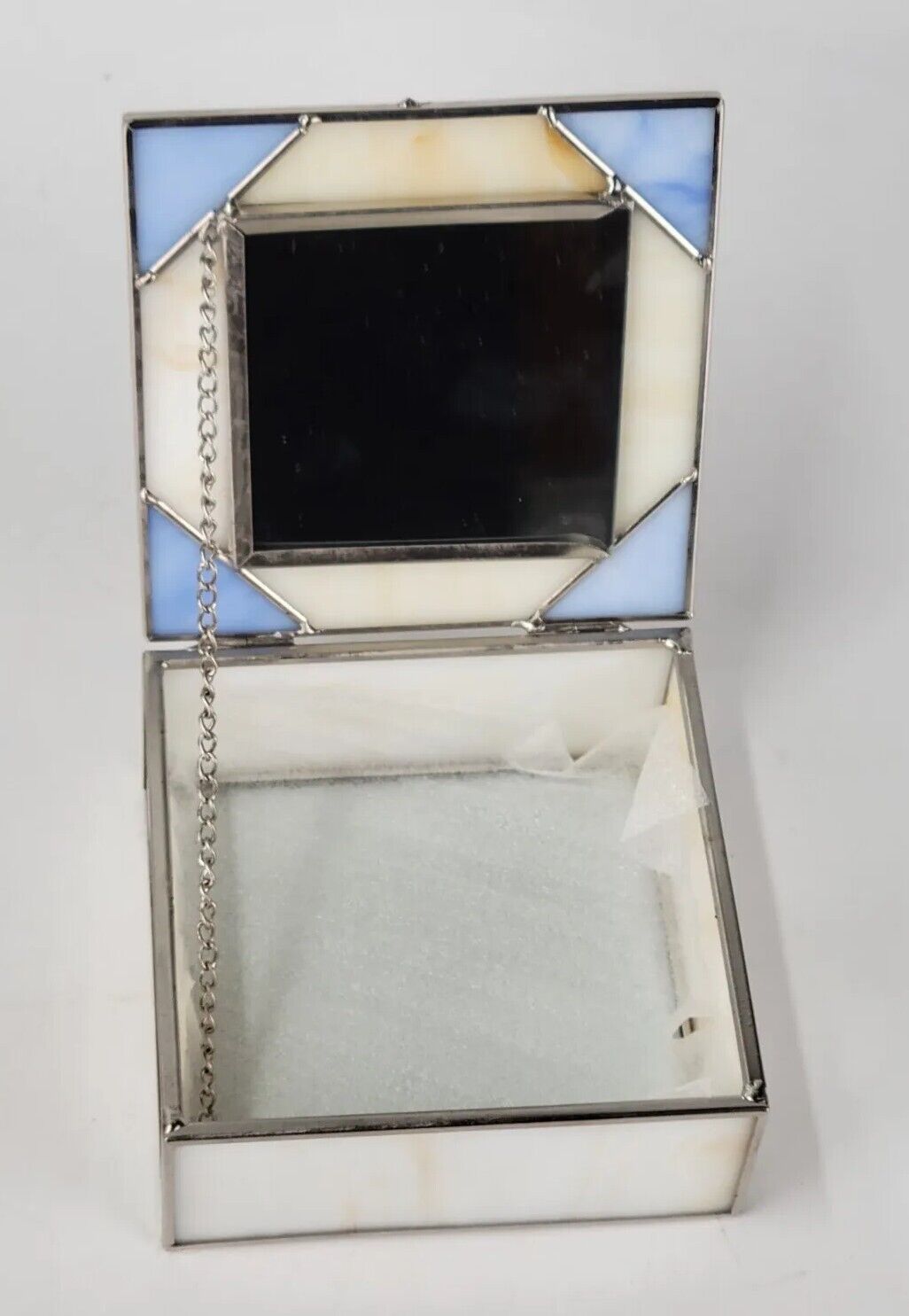 4.5" x 2"  STAIN GLASS JEWERLY BOX WITH  Blue STONE M