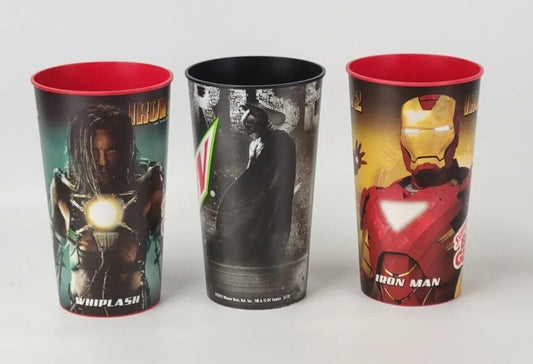 Iron Man 2 Movie 7/11 Promo BIG Gulp 44oz Cup SET: IRON MAN WHIPLASH BATMAN Lot