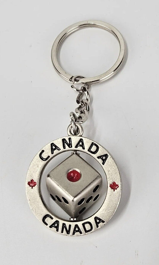 Canada Silver & Gold Tone Spinning Lucky Dice Metal Souvenir Keychain