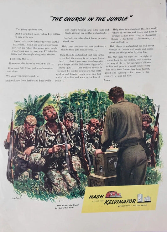 1944 WWII Nash The Church In The Jungle War Large Print Advertisement Full Color