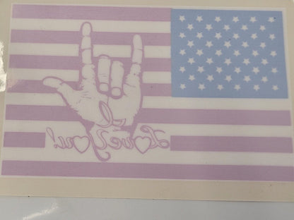 I Love You Sign Language Sticker American Flag Deaf Static Cling