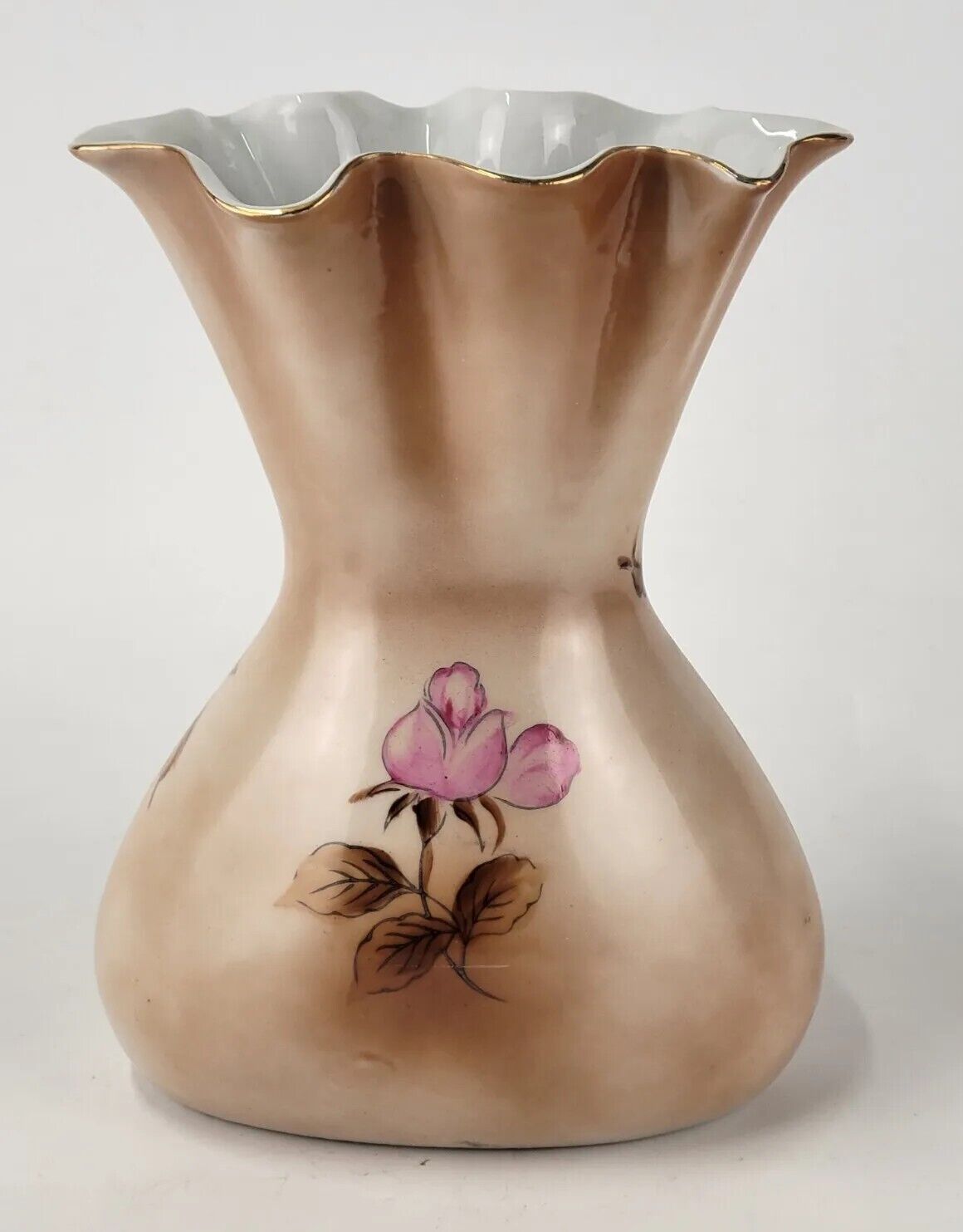 VINTAGE LIPPER AND MANN PINK ROSE VASE 8.5” HANDPAINTED