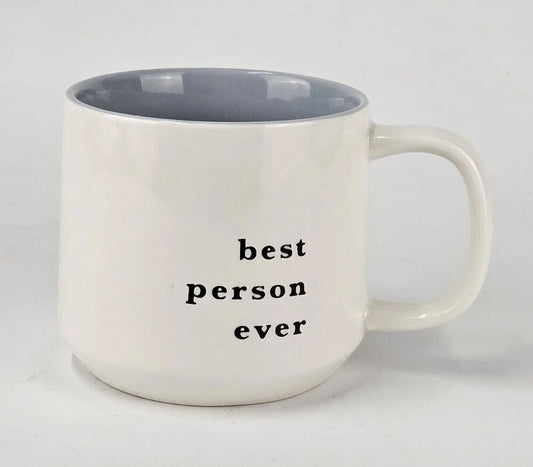 "Best Person Ever" Embossed Coffee Mug White And Blue JUMBO SIZE 16oz
