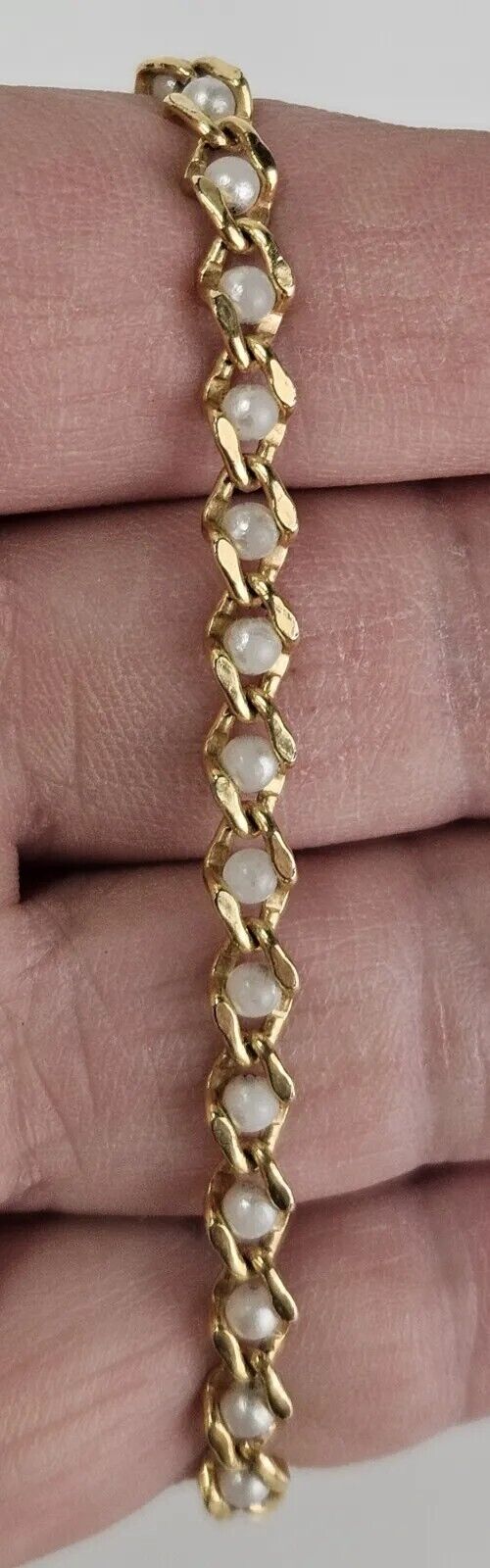 Vintage 18K Yellow Gold Filled Galle Pearl Beaded Ladies Bracelet 7"