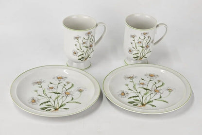 Vintage Royal Domino Collection Floral WILD DAISY PLATE and MUGS Japan Set Of 4