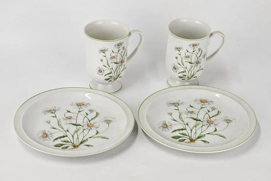 Vintage Royal Domino Collection Floral WILD DAISY PLATE and MUGS Japan Set Of 4