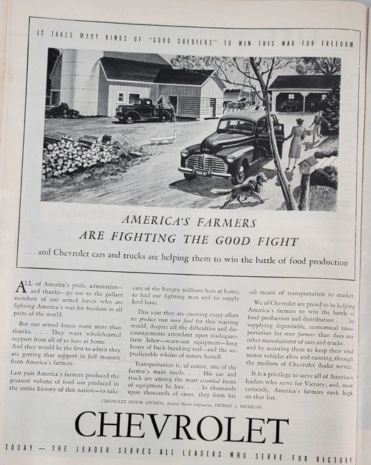 1944 World War 2 Print Ad Chevrolet Tremendous Production War Farmers