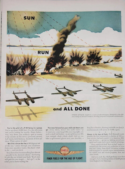 1944 Shell Oil WWII P-38 "Finer Fuels For The Age Of Flight" Print Ad