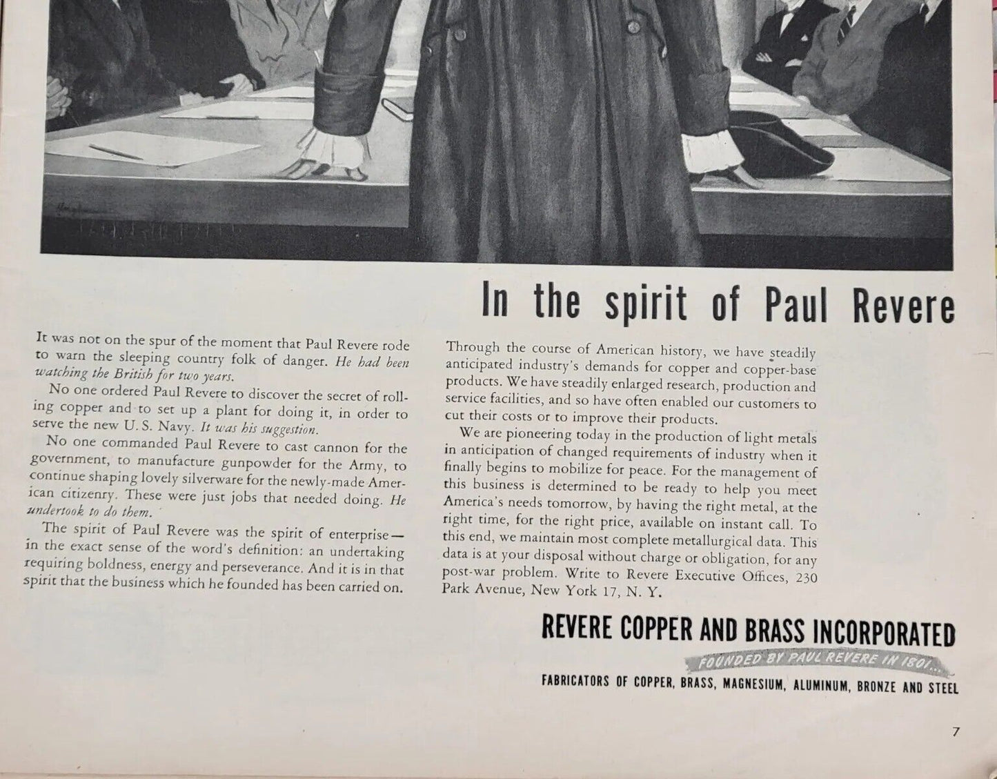 1944 WW2 era AD In The Spirit Of Paul Revere REVERE COPPER & BRASS