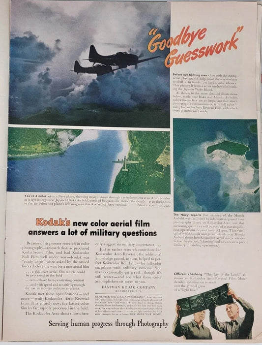 1944 Kodak 35 Camera Army Navy Marines Air Force Kodachrome Vintage Print Ad