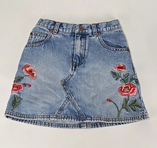 Gap Jean Skirt with Embroidered Roses Flowers Size 6