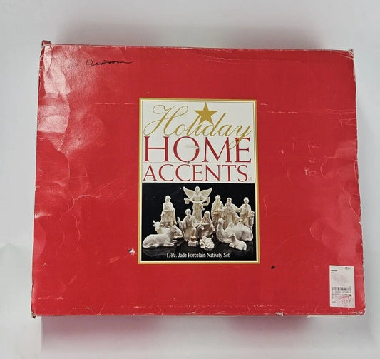 Holiday Home Accents 13 Piece Jade Porcelain Nativity Set Christmas Original Box