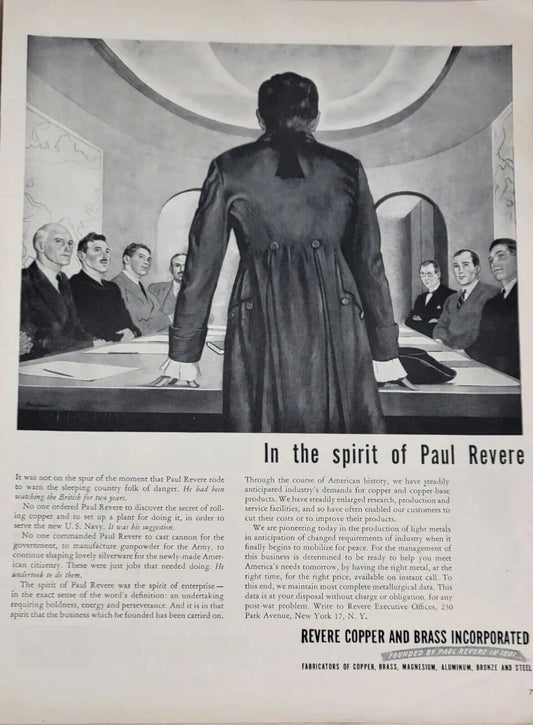 1944 WW2 era AD In The Spirit Of Paul Revere REVERE COPPER & BRASS