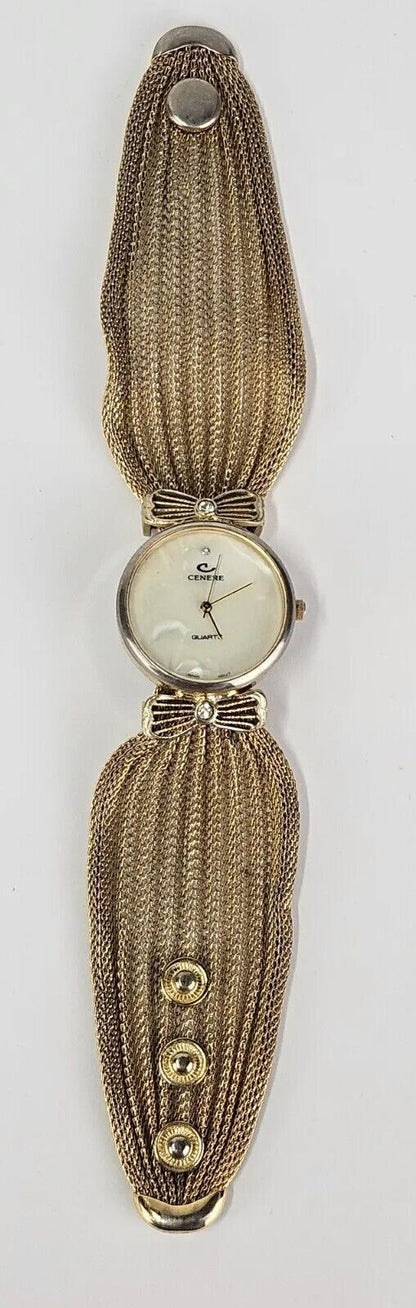 Cenere Marcasite Jeweled Ladies Gold Tone Quartz Wrist Watch