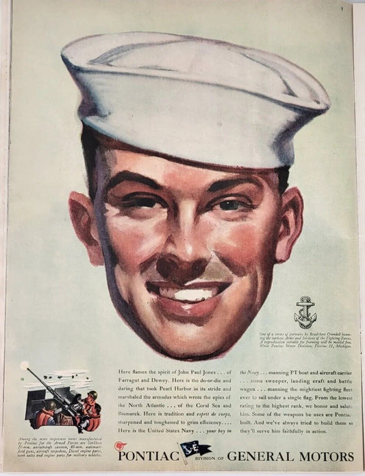 1944 WW II Army Soldier Pontiac 1940s Vintage Print Ad Cars Auto Motor Division